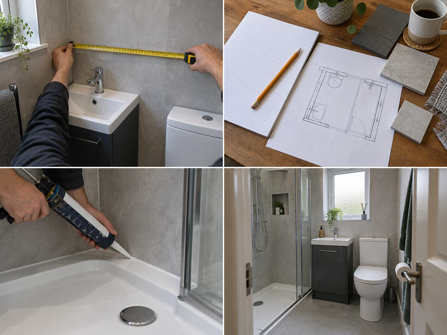 Compact modern shower room with vanity storage